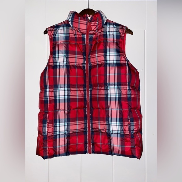 Lands' End Down Puffer‎ Red Plaid Vest Women L Hiking Walking Trails Gorpcore - Picture 8 of 9